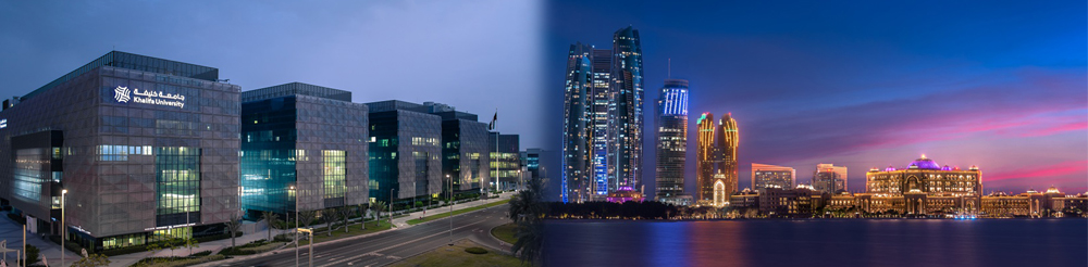 Khalifa University campus and the Abu Dhabi skyline at dusk